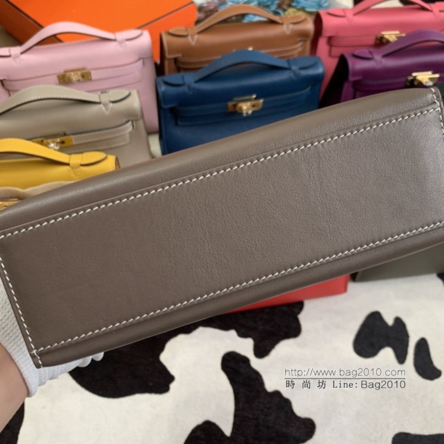 Hermes凱利女包 愛馬仕Minikelly pochette一代 原廠進口swift皮 半手工蠟線 大象灰 金銀扣  tdh2267